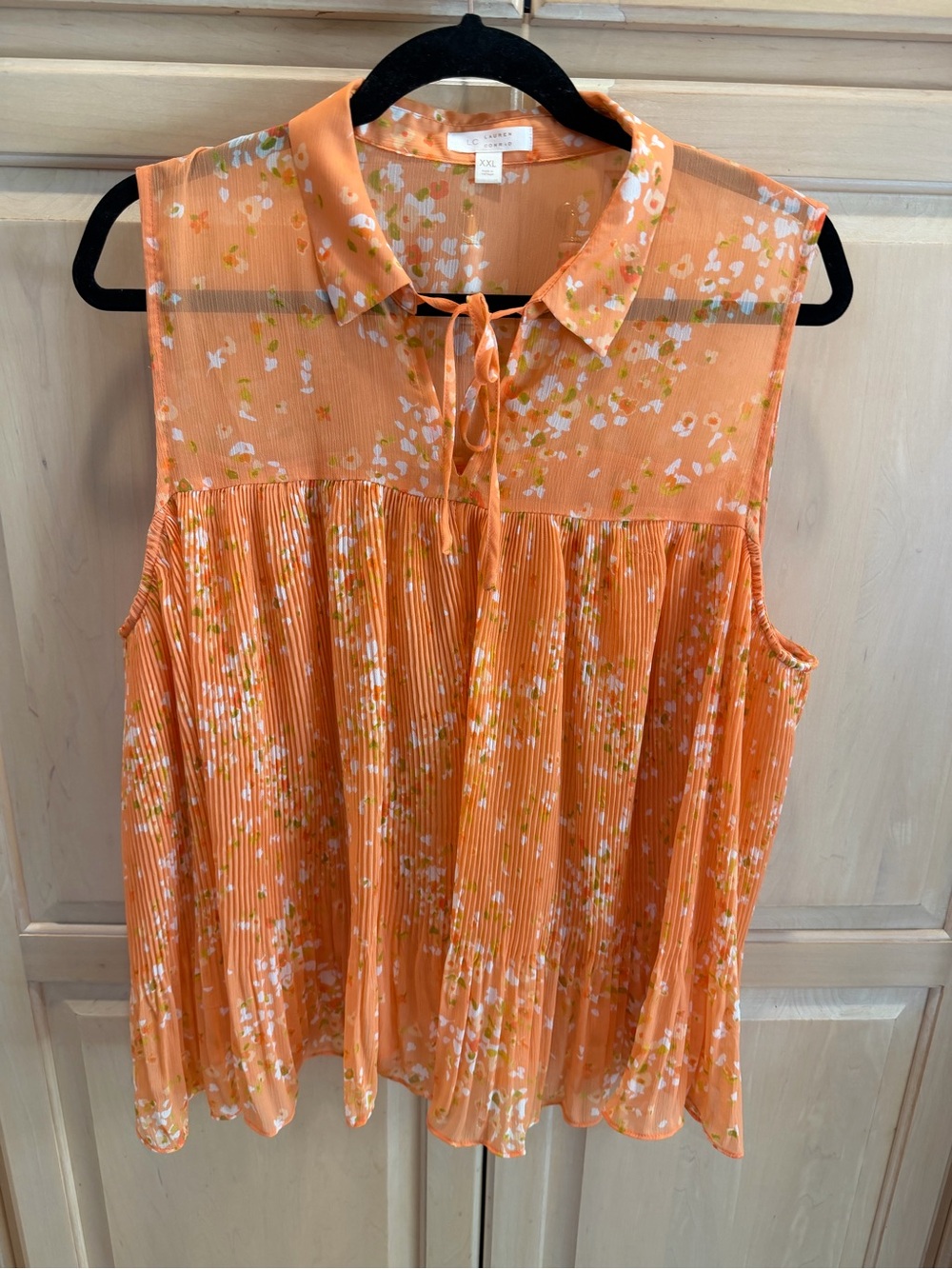 LC Lauren Conrad Orange Floral Pleated Sleeveless Tie-Front Blouse XXL